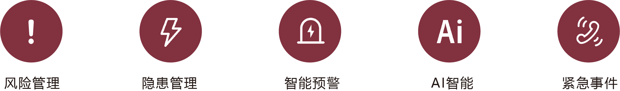核心功能：风险管理、隐患管理、智能预警、AI智能、紧急事件